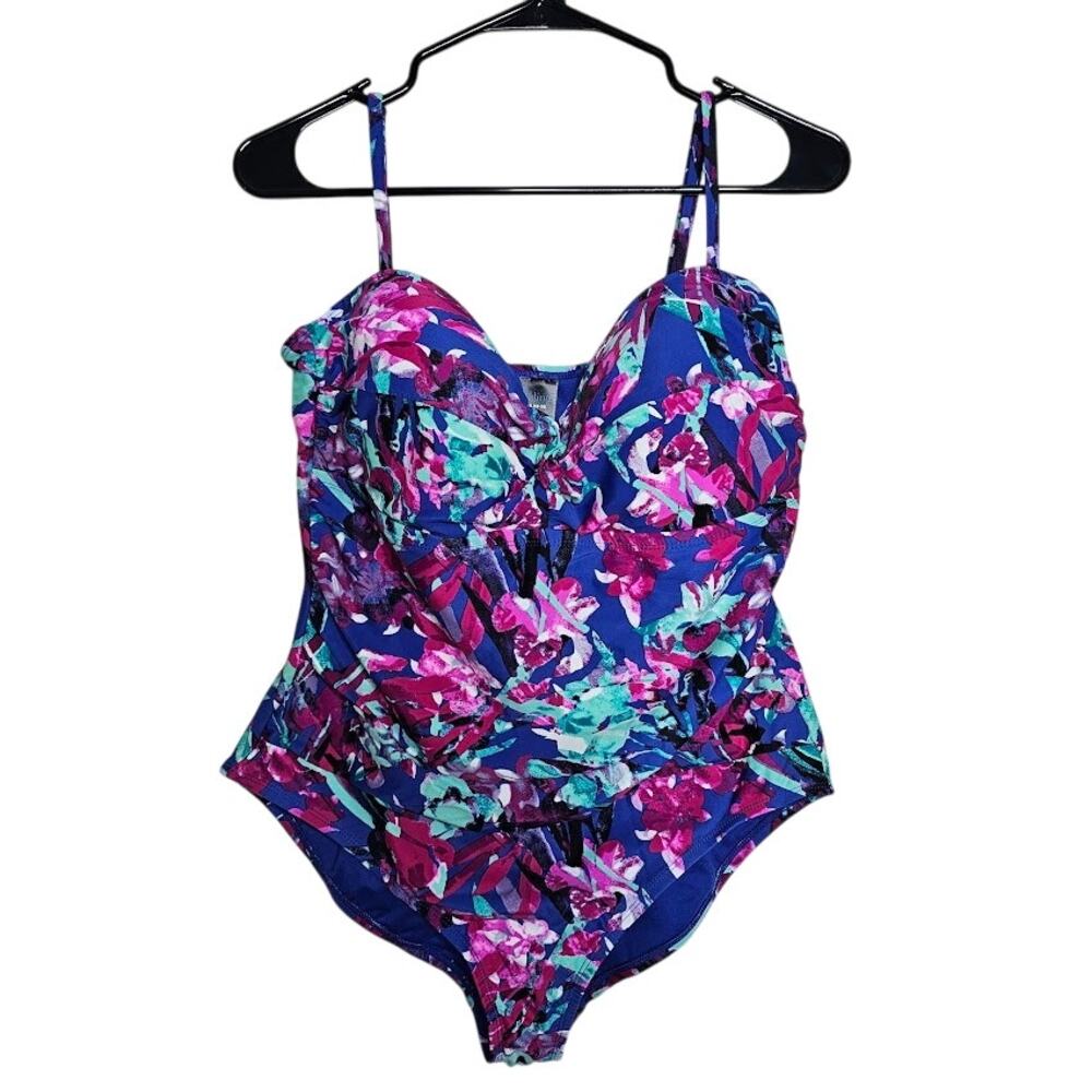 Catalina one piece swim suit bathing suit pink blue floral padded rouched XL